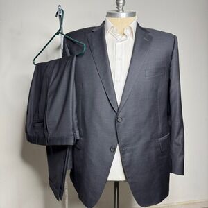 H Stockton Atlanta Mens Suit 46R 38W Charcoal Wool Super 150s Solid Gray